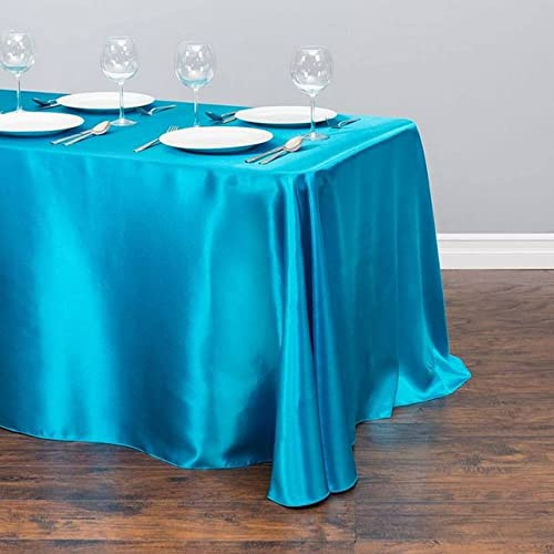 Vit duk polyester bordsduk rektangulär satin duk för födelsedag Jul Hem Party Dekor Bröllop tillbehör, turkos, 145x160CM