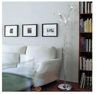 Generico Piantana, lampada da terra moderna cromata fiore cristallo 3 luci DP075 per salotto, corridoio, soggiorno, sala da pranzo, cameretta, camera da letto.