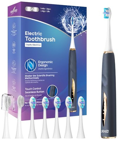 Seago Electric Toothbrush with Pressure Sensor - Ultrasonic Whitening Toothbrush - 8 Brush Heads & Replacement Reminder - 30 Days Standby & USB Charging - 5 Cleaning Modes, for Adults, SG2753(Blue)