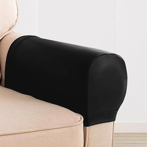 XIEMINLE Juego de 2/4/6 fundas para sillón, de piel sintética, fundas elásticas para reposabrazos de sofá, protector de muebles, fundas antiarañazos para sofá (2 unidades, negro)