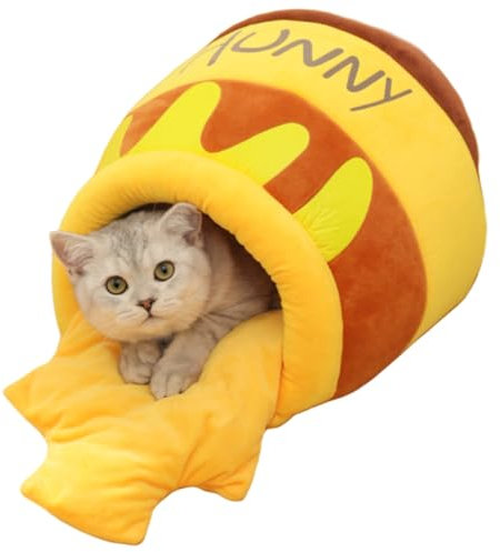 Katzenbett Flauschig, Katzenhöhle Waschbar, Katzenschlafsack Warmer, Haustier-Katzenbett, Kätzchenbett, Katzen Kuschelbett, Katzenbett Honigtopf Mit Abnehmbarem Kissen Für Kleine Mittelgroße Haustiere