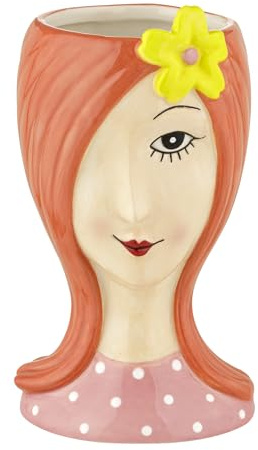 Baroni Home Vaso Decorativo in Ceramica Dipinta a Mano per Fiori e Piante, da Interno e da Esterno, 9,2x9x16,8 cm (Capelli Arancio)