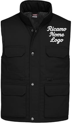Ristohouse Gilet Imbottito da Lavoro Multitasche con Ricamo Personalizzato (IT, Testo, L, Regular, Regular, Nero)