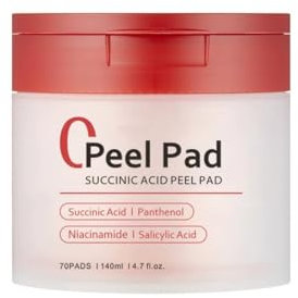 Red Succinic Acid Panthenol Facial Peeling Pads 70 Count – Gentle Exfoliating Toner Pads for Acne-Prone Skin, Oil Control & Texture Refinement, Hydrating Soothing Zero Pore Skin with AHA, BHA