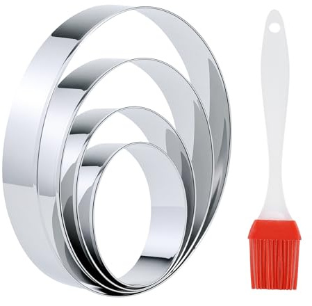 4 Cercle Patisserie ronds en acier inoxydable 15/12/9,5/7,5 cm Cadre Pâtissier Rond Inox Argent pour pâtisseries,fondants,gâteaux,beignets,biscuits (hauteur 2,5 cm)