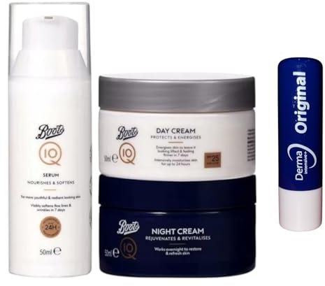 Boots Q10 Anti-Aging-Hautpflege-Set, Tagescreme LSF 30 & Nachtcreme, 50 ml + Q10 Pflegeserum mit gratis originalem Lippenbalsam