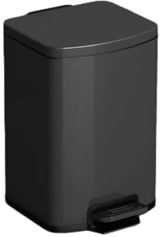 10L Stainless Steel Pedal Bin - Slim Trash Can with Lid, Slow Close Rubbish Bin for Bathroom, Kitchen, and Office - Modern Black Waste Basket