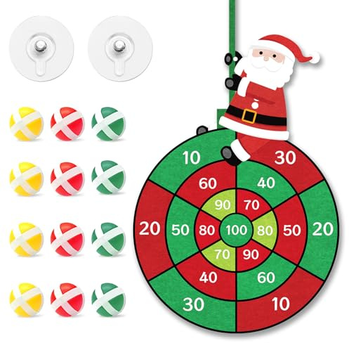 Dalugo Cible de fléchettes pour enfants, ensemble de cible de Père Noël avec 12 balles collantes pour enfants de 3–9 ans, ensembles de jeu de lancer de fléchettes suspendus, pour enfants de 4–10 ans.