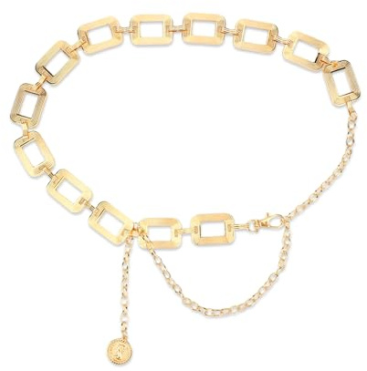 Mikovivi Chunky Belt for Woman, Adjustable Metal Gold Waist Body Chain Fashionable Belly Link Belt for Dresses Vest Jeans Pants Trousers