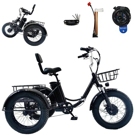 FRANREADER triciclo elettrico per adulti, 20 pollici 3 ruote bici elettrica pieghevole, batteria al litio da 48 V 13 Ah, motore da 500 W, triciclo elettrico da carico donna uomo