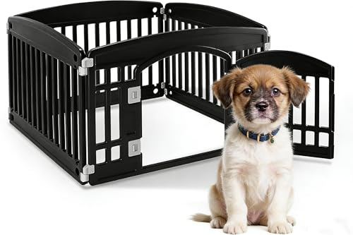 HealSmart 24 Inch 4-Panel Pet Playpen, Sturdy Dog Playpen with Safety Locking Door, Foldable & Portable Design for Puppies, Small & Medium Dogs, Black