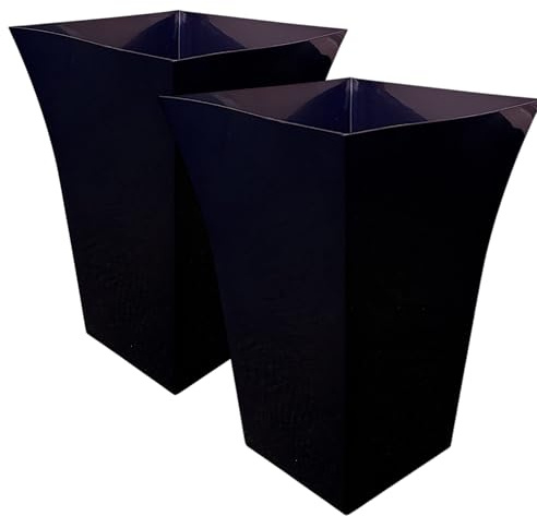 Tall Square Large Milano Planter Pots, Set of 2, Indoor and Outdoor Use, Modern Style, Garden Flower Vegitable Fruits Plant Pot Gloss Finish Dimensions Apox: 45cm (H) x 30cm (W) x 30cm (D) (Black)