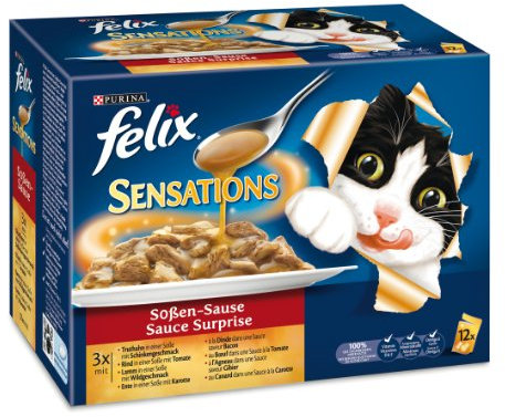 Felix Sensations Soßen-Sause Fleisch 12x100g Katzenfutter von Purina, 2er Pack (2 x 1.2 kg)