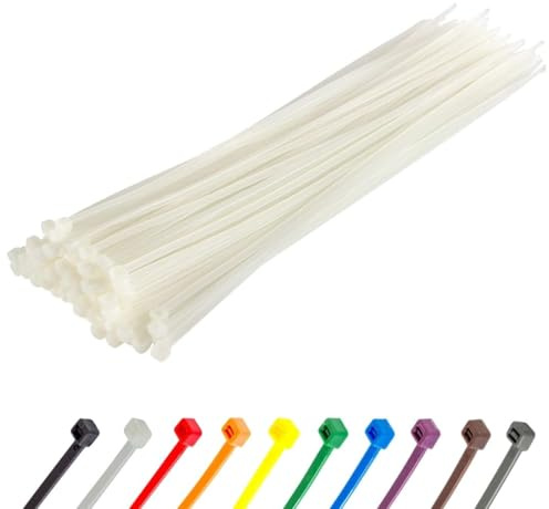 Gocableties Heavy Duty Long White Cable Ties, 370mm x 4.8mm, Pack of 100, Premium Nylon Zip Ties Clear/Natural, Plastic Tie Wraps, Secure Self-Locking Mechanism, for Home, Garden, Office and DIY