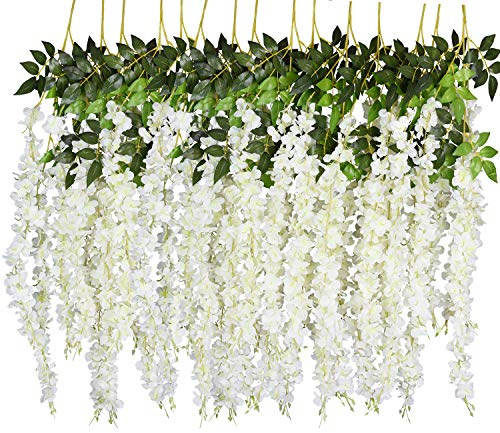 DearHouse 6-pack 9 cm/delar konstgjord konstgjord blåregn vinstockar ratta hängande girlang silke blommor snöre hem fest bröllopsdekor (6 st – stor vit blåregn,