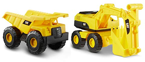 CAT Construction Toys CAT Construction Tough Rigs 15 Dump Truck & Excavator Set Toys 2 Pack Ages 3+ | Kid Powered Caterpillar Vehicle Set | Indoor or Ourdor Play | No Batteries Required