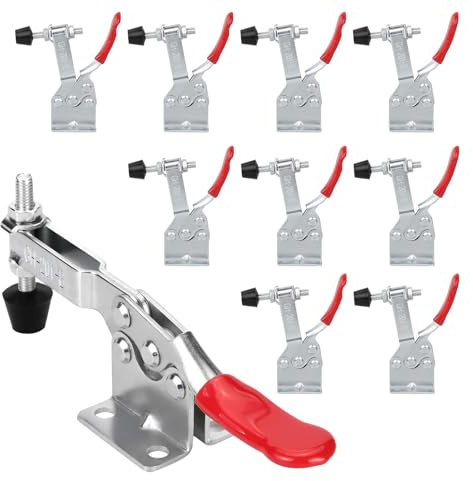 Chfine 10 Pack Toggle Clamps, Hold Down Clamp 220Lbs Holding Capacity Quick Release Horizontal Clamps with Rubber Pressure Tip for Woodworking Jigs and Fixtures, Welding, Drill Press, Crosscut Sled