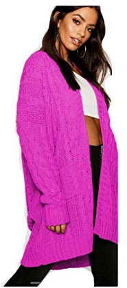 H&F ® New Women Ladies Long Sleeve 2 Side Pocket Chunky Cable Knitted Oversize Baggy Open Boyfriend Cardigan Size-16-18 20-22 24-26 (Mulberry, 20-22)
