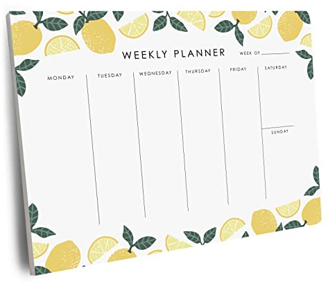 Weekly Planner Notepad - 9x7” inches, 52 tear off sheets - Undated Desk Planner Pad Calendar Notepad Organizer for Weekly To Do List, Notes and Schedule (Lemons)