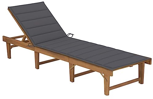 vidaXL Chaise Longue Pliable avec Coussin Transat de Patio Bain de Soleil d'Extérieur Chaise Longue de Terrasse Jardin Plage Bois d'Acacia Massif