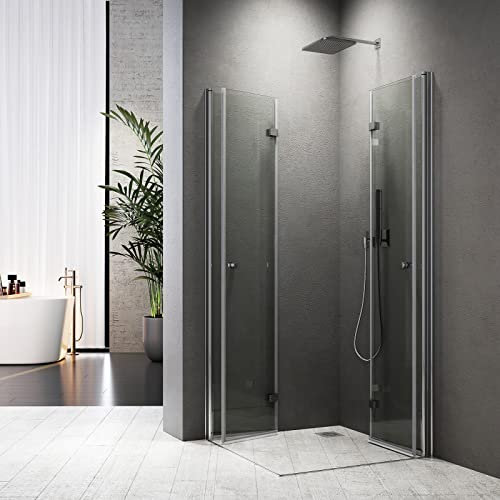 Falttür Duschkabine 75 x 90cm Duschkabine Doppel Falttür 6mm ESG Glas 180º Drehfalttür Duschkabine Falttür