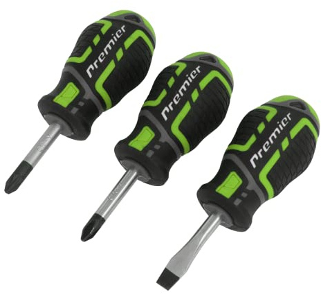 Sealey 3pc GripMAX® Stubby Screwdriver Set - Hi-Vis Green - AK4328HV
