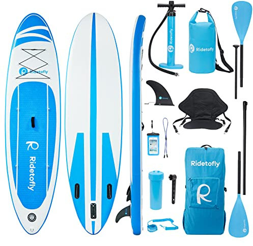 Ridetofly SU01 Stand Up Paddle Board 10.6'x32 x6, Inflatable SUP with 12pcs Accessories, Adjustable Paddles, Detachable Seat, Backpack Pump Fins Included, Paddle Boards for Adults Youth, Up to 330lbs