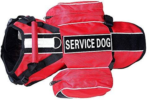 Pimaodog Dog Saddlebag Backpack, Back Pack Dog Harness, Camping & Travel Vest Harness, Reflective Hound Hiking Backpack Saddle Bag Lightweight, for Medium & Large Dogs (Red, L Girth 26 - 31)