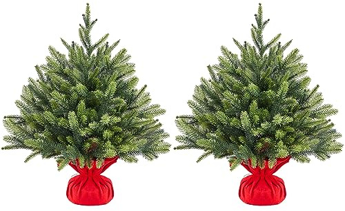 Yaheetech 2ft/61cm Mini Artificial Christmas Tree, Tabletop Xmas Tree with Cement Base Holiday Decoration Green-2 Pack