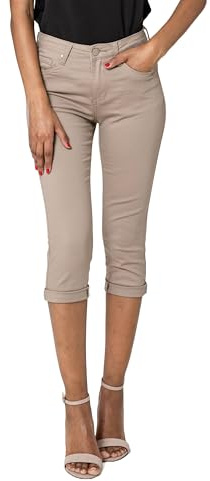 Nina Carter P230, pantaloni Capri Skinny Fit, jeans a vita alta, estivi, Tortora (P230-18), M szczupły