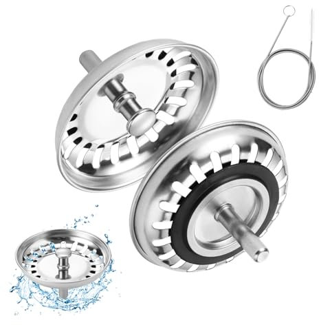 2 Pezzi Sostituzione del Tappo del Filtro del Lavello Universale, Ø79.3mm Tappi Lavandino Cucina in Acciaio Inox, Filtro Cestello Tappo per Lavello Bagno Scarico con Guarnizioni in Gomma