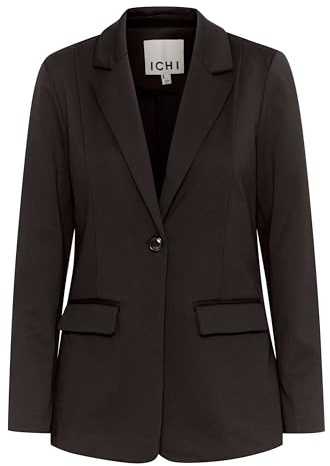 ICHI IHKATE - Blazer da donna con 1 bottone, tasche pieghevoli, collo a risvolto, leggermente elastico, vestibilità regolare, Nero (194008), M