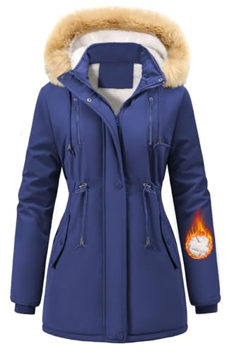 Nadeer Women Parka Coat Winter Warm Jacket Fleece Lined Thick Coat with Removable Faux Fur Hood Windproof Outerwear
