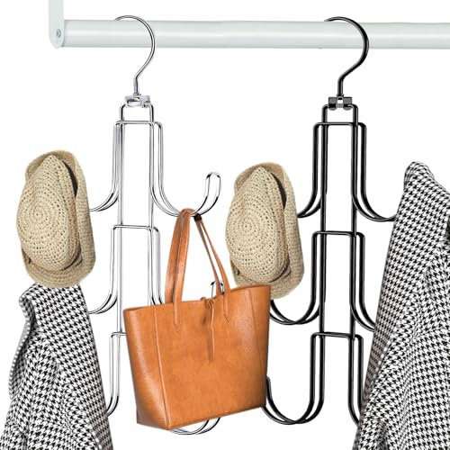 EUIEUT 2 Stück Gürtelhalter Kleiderschrank 360 Grad Krawattenhalter Hängetaschenhalter Hanging Bag Rack Kleiderbügel Gürtelhalter Schalbügel Krawattenbügel Handtaschenbügel Taschenständer mit 6 Haken