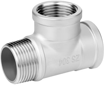 SagaSave Stainless Steel Tee Pipe Fitting, 1 NPT Female x 1 NPT Female x 1 NPT Male, Male Run Tee for Water, Steam, Petroleum, Natural Gas (DN25)