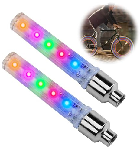 2 Pack Bike Wheel LED Lights 5 Neon Flashing Tire Valve Spoke Lights with 7 Model Cycling Accessories for Adults & Kids Decorative Bicycle Tire Flash Lamps for Night Riding Safety