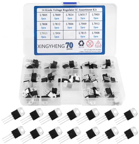 Mustpoint 70Pcs TO-220 14 Values Encapsulated Three-Terminal Voltage Regulator Circuit, High Current Positive Voltage Regulator Assortment Kit L7805 7812 7905 7912 LM317T