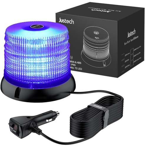 Justech 12/24V Flashing Beacon 40W 40 LED Emergency Warning Strobe Light 7 Flash Modes Waterproof with Magnetic Base for Truck Vehicle (Blue Lens, Blue Light, 72 LED, with 5M Cable)