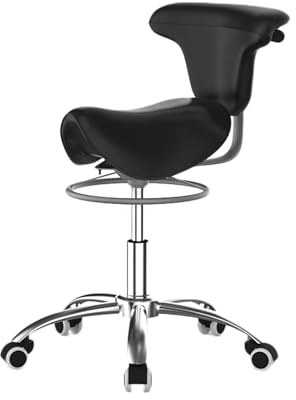 Sadelpall Ergonomisk, Rullande Snurrpall Med Hjul, Justerbar Höjd 57-67cm For Salong Massageklinik Kontor Hemma, Belastning 440LBS(Black)