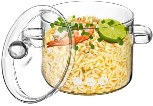 Glass Pots for Cooking on Stove: 1.35L Simmer Pot with Lid - Clear Cooking Saucepan for Pasta, Baby Food and Potpourri for Home Kitchen, Heat-Resistant