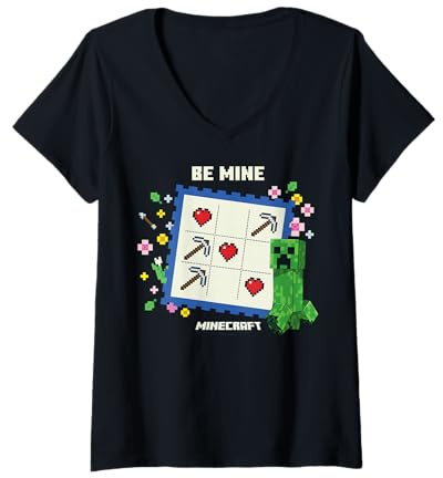 Femme Minecraft Valentine's Day Be Mine Creeper Valentine's Card T-Shirt avec Col en V