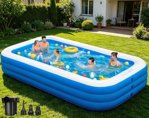 Inflatable Swimming Pool for Family, 130 x 72 x 22 Large Blow Up Pool for Adults & Kids, Thickened Backyard Pool with Pump, Quick Inflation Summer Outdoor Water Party Pool