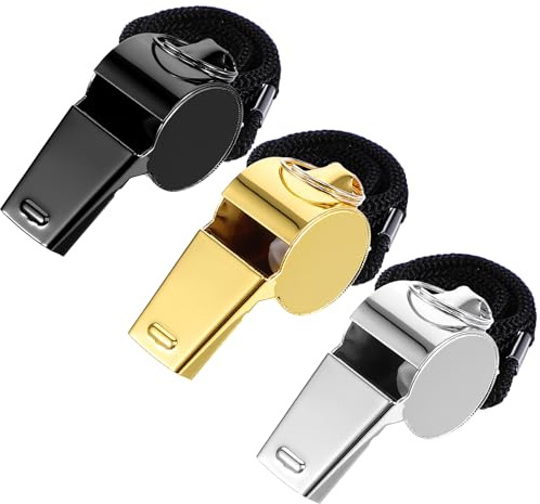Macuezu 3 PCS Metal Whistle, Stainless Steel Whistles for Teachers, Referee Whistle with Lanyard, Loud Sound Whistles Sports for Soccer, Basketball, Game, Emergency, 3 Colors