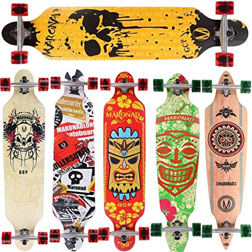 Longboard Skateboard MARONAD drop through Race Cruiser ABEC-11 Skateboard 104x24 cm Streetsurfer patinar FUN, Modell Streetsurfer - Dripping Skull
