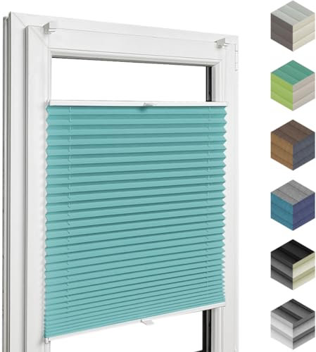 Home-Vision® Premium Plissee Faltrollo ohne Bohren mit Klemmfix (Türkis, B90cm x H150cm) Modern Klemmträger, Verdunklung, Blickdicht Sonnenschutz Jalousie für Fenster & Tür