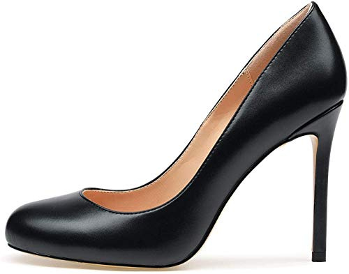 Castamere Escarpins Femme Bout Ronde Talon Aiguille Haute 10 CM Noir PU Escarpin EU 41.5