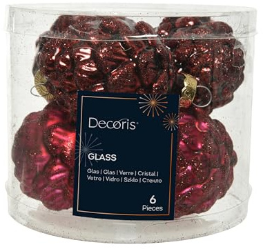 Christmas Decoration Christbaumschmuck Zapfen Glas 7cm x 6 Stück Weihnachtskugeln Ochsenblut