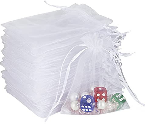CLTPY 100 Stück Organzasäckchen Weiß 13x18 cm Organza Säckchen Organzabeutel Säckchen Geschenkbeutel Trauben Schutzbeutel mit Zugband Durchsichtig Schmuckbeutel für Party,Hochzeit,Weihnachten Geschenk