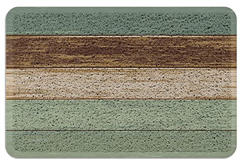 Sage Green Outdoor Indoor Entrance Doormat Vintage Faux Wood Grain Front Welcome Door Mats Inside Outside Rugs, Waterproof Non Slip and Durable 30x18 Inch