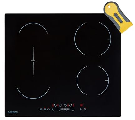 Arebos Induktionskochfeld mit Booster-Funktion | 7200 W | 4 Kochfelder Flexzone | 59 cm | Autark Schnellaufheizung | mit Sensor Touch, Timer, Kindersicherung, Überhitzungsschutz, Autoabschaltung
